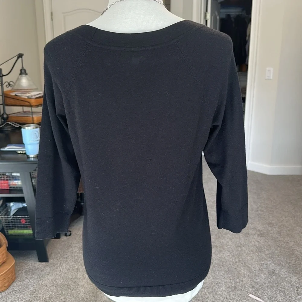 Talbots Scoop neck, 3/4 Raglan Sleeve Black Sweater, Medium, EUC